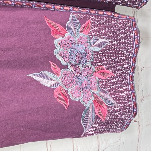 Soft Surroundings Dark Berry Playa Embroidered Jacket Open Beaded Womens 2X NWT - Picture 6 of 14